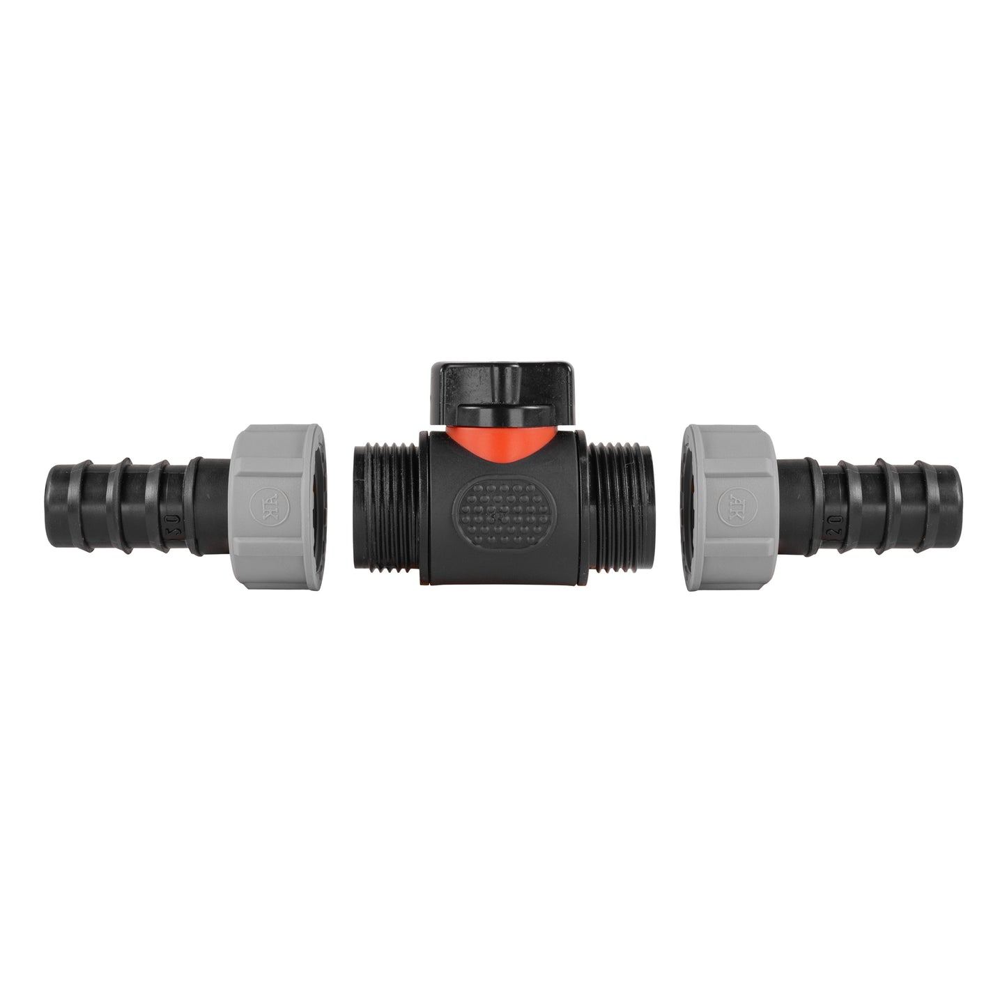 ¾" BSP Male In-Line Valve with Twin 20mm Hose Barb Connectors
