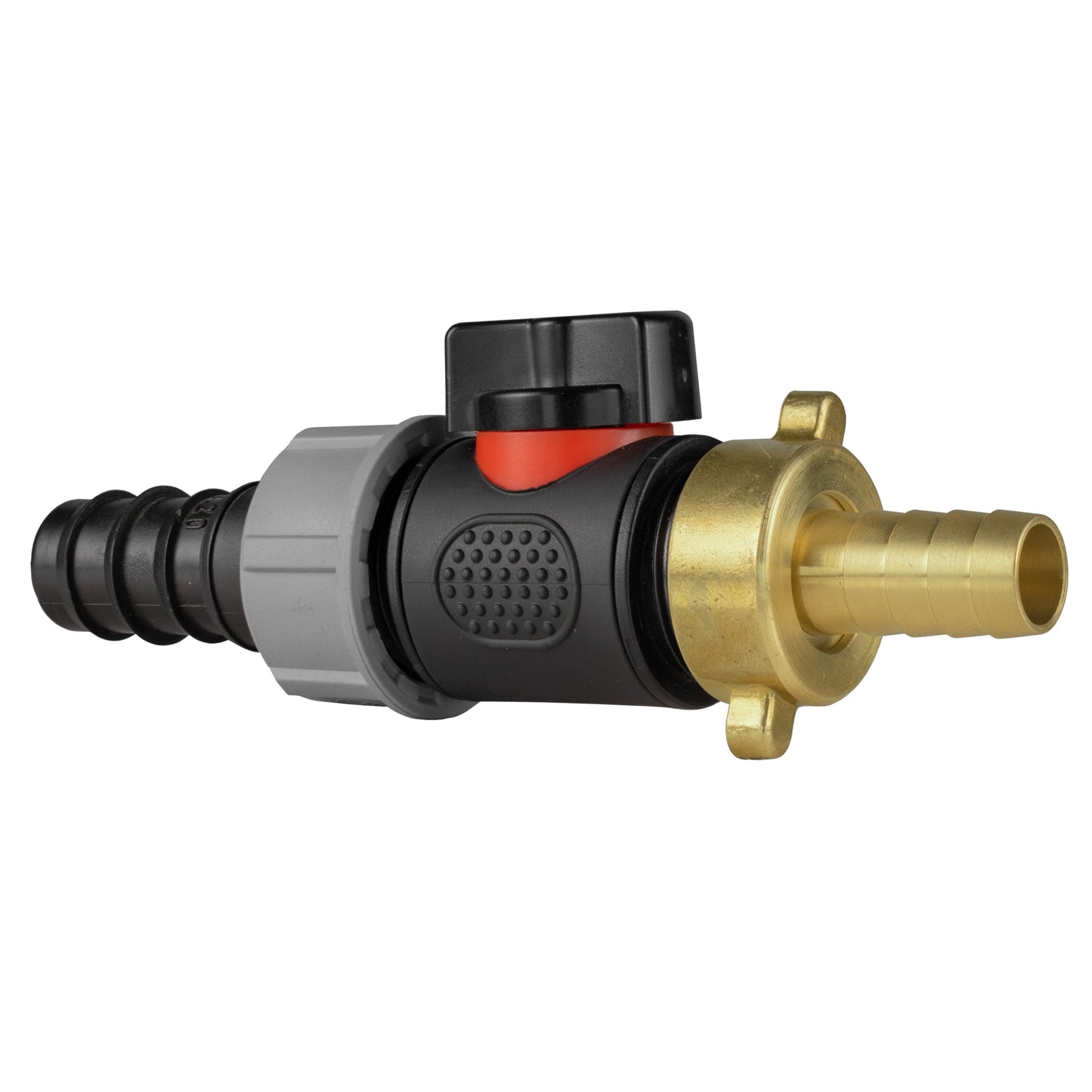 20mm Hose Barb Connector with ¾" BSP Male In-Line Valve and 13mm Brass Hose Tail