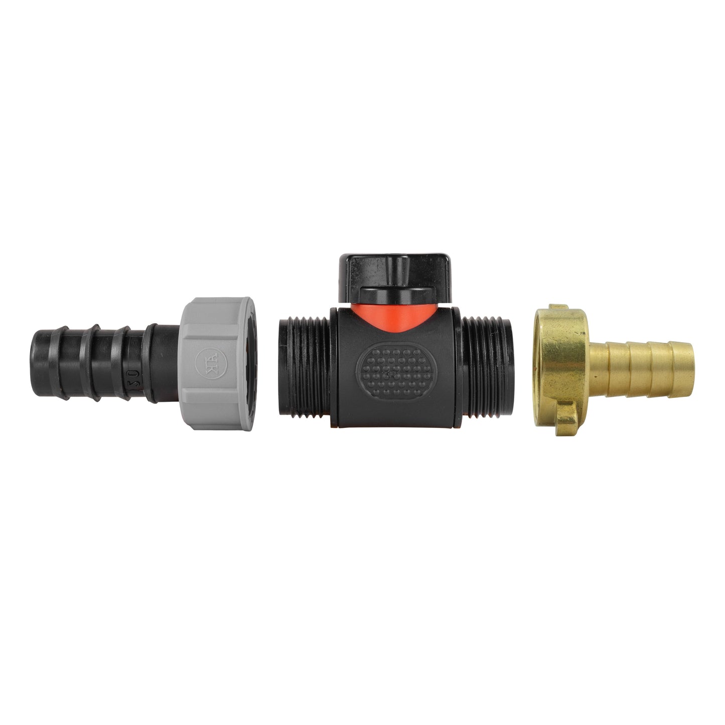 20mm Hose Barb Connector with ¾" BSP Male In-Line Valve and 13mm Brass Hose Tail