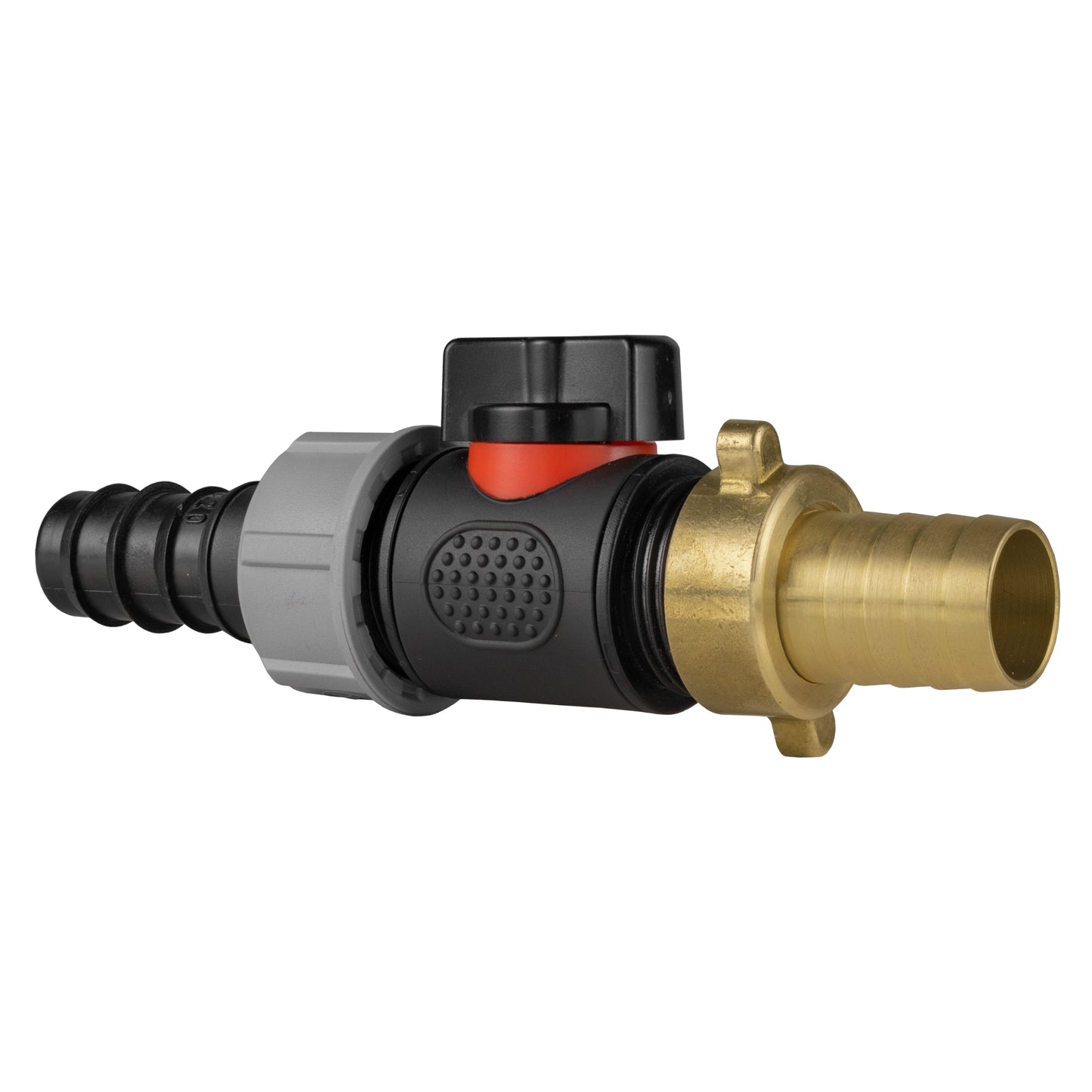 20mm Hose Barb Connector with ¾" BSP Male In-Line Valve and 19mm Brass Hose Tail