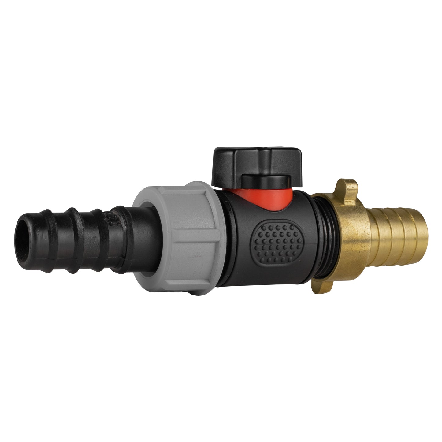 20mm Hose Barb Connector with ¾" BSP Male In-Line Valve and 19mm Brass Hose Tail