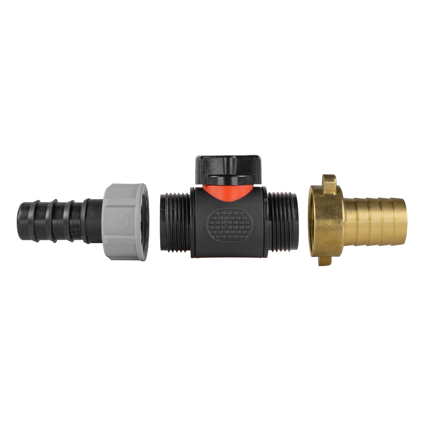20mm Hose Barb Connector with ¾" BSP Male In-Line Valve and 19mm Brass Hose Tail