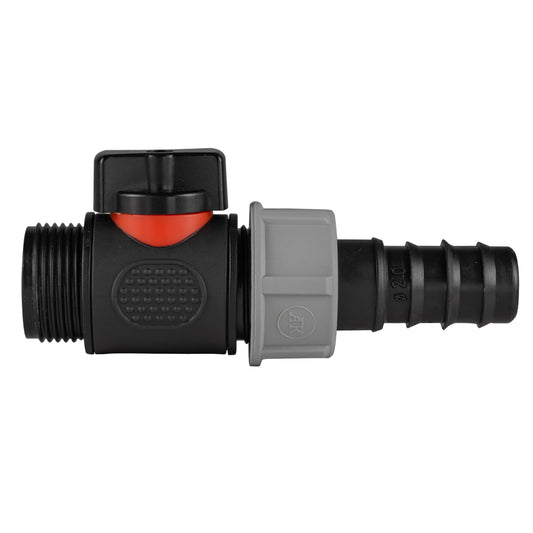 20mm Barbed Connector with Built-In BSP Male Thread Valve