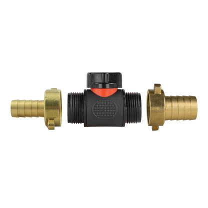 13mm x 19mm Brass Hose Barb Kit with ¾" BSPM In-Line Valve