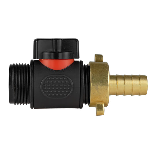 13mm Brass Hose Tail with ¾" BSP Male In-Line Control Valve