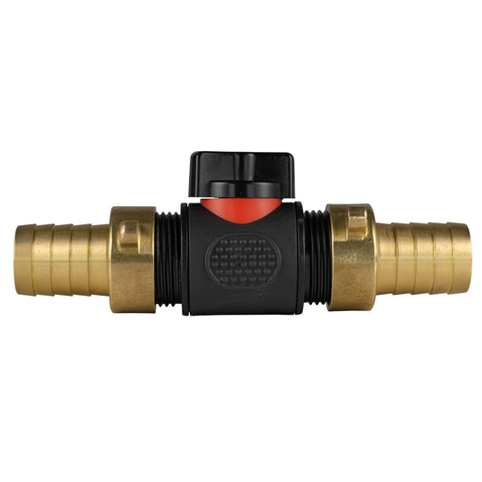 ¾" BSPM In-Line Valve with Dual 19mm Brass Hose Barb Fittings