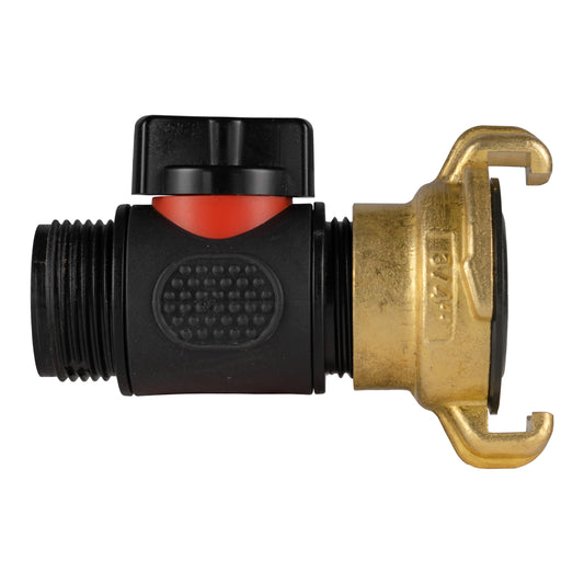 Geka-Type Brass Fitting with In-Line ¾" BSP Male Valve