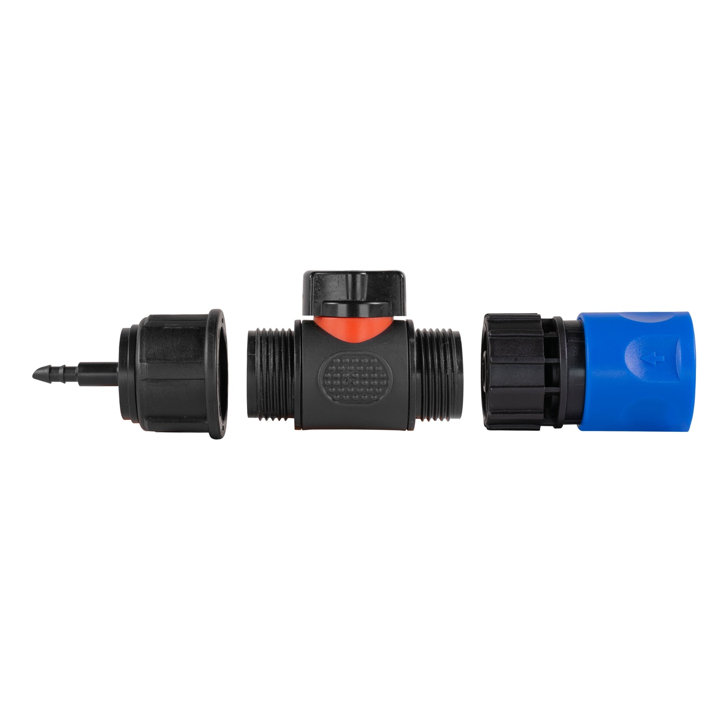 Blue Hose Connector with In-Line BSPM Valve and 4mm Barb Micro Connector