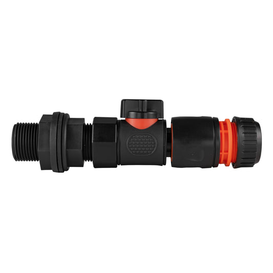 Water Butt Tank Fitting 3/4" BSP with Female Thread Quick-Connect Valve and Black Hose Connector