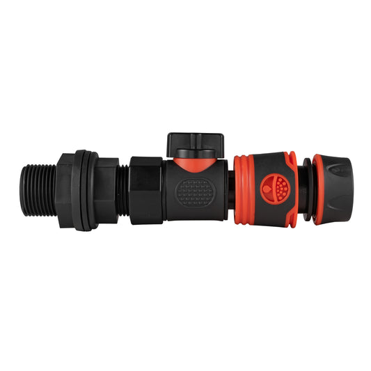 Black Soft Hose Connector with 3/4" BSP Water Butt Adapter and Quick Connect Valve