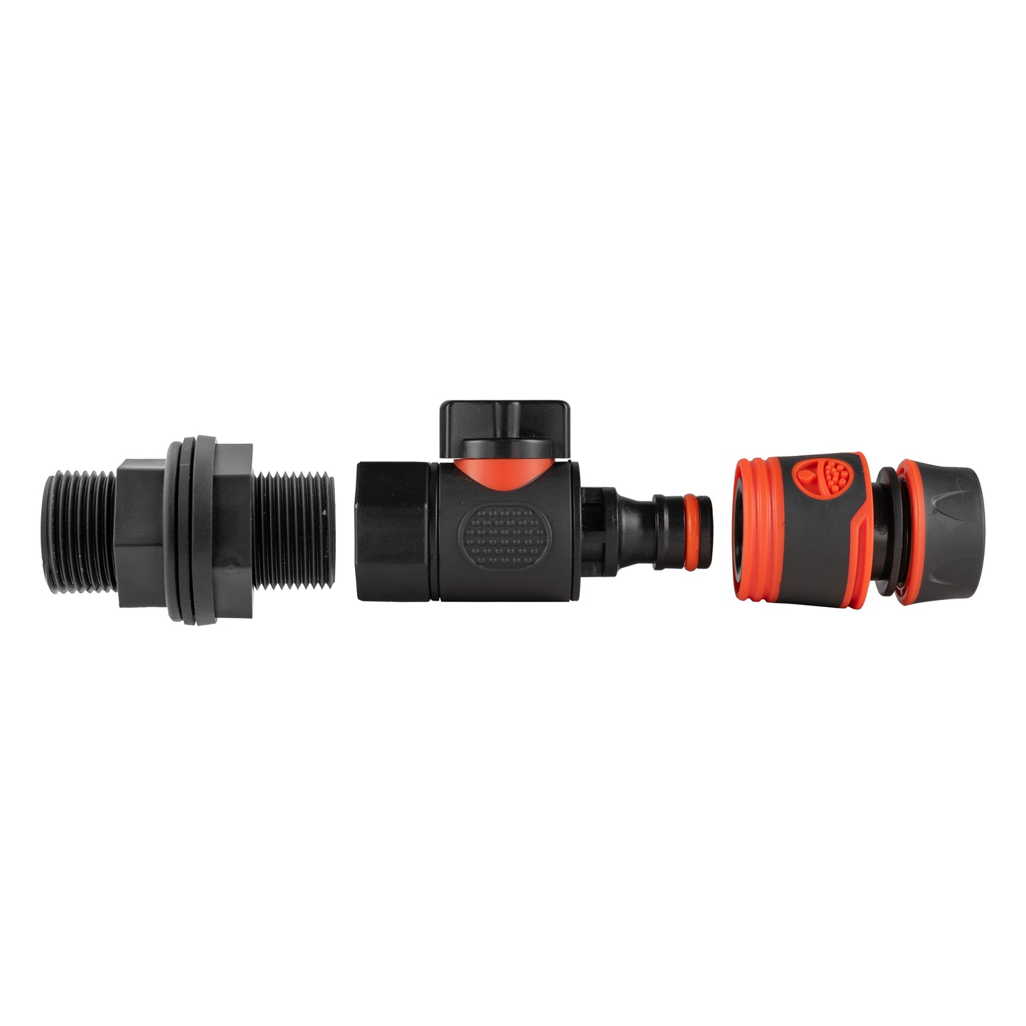 Black Soft Hose Connector with 3/4" BSP Water Butt Adapter and Quick Connect Valve
