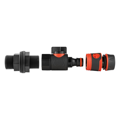 Black Soft Hose Connector with 3/4" BSP Water Butt Adapter and Quick Connect Valve