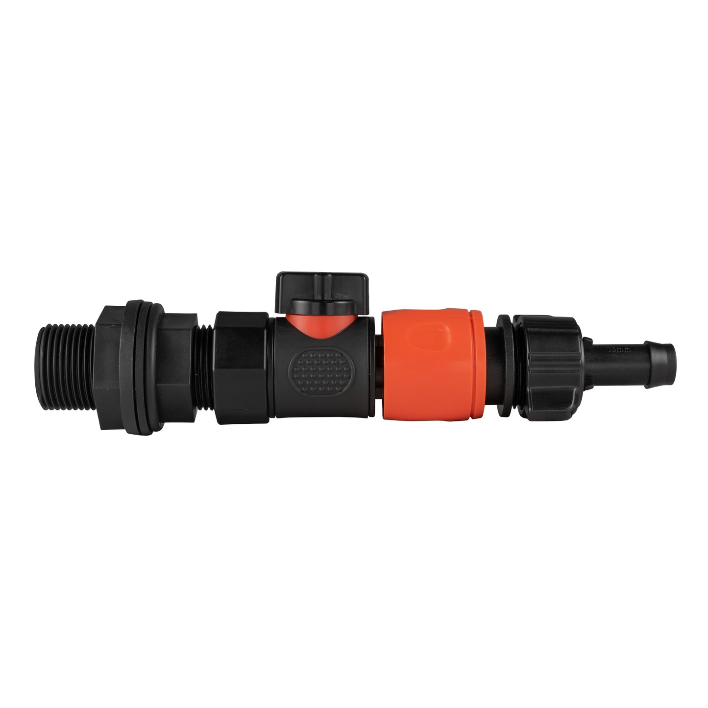 3/4" BSP Water Butt Connector with BSPF Quick Connect Valve & 16mm Barbed Hose Connector