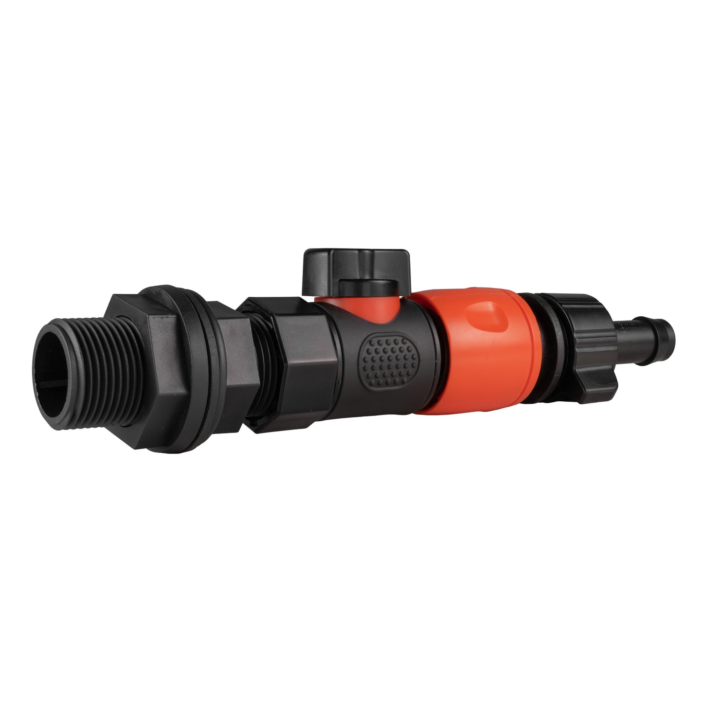 3/4" BSP Water Butt Connector with BSPF Quick Connect Valve & 16mm Barbed Hose Connector