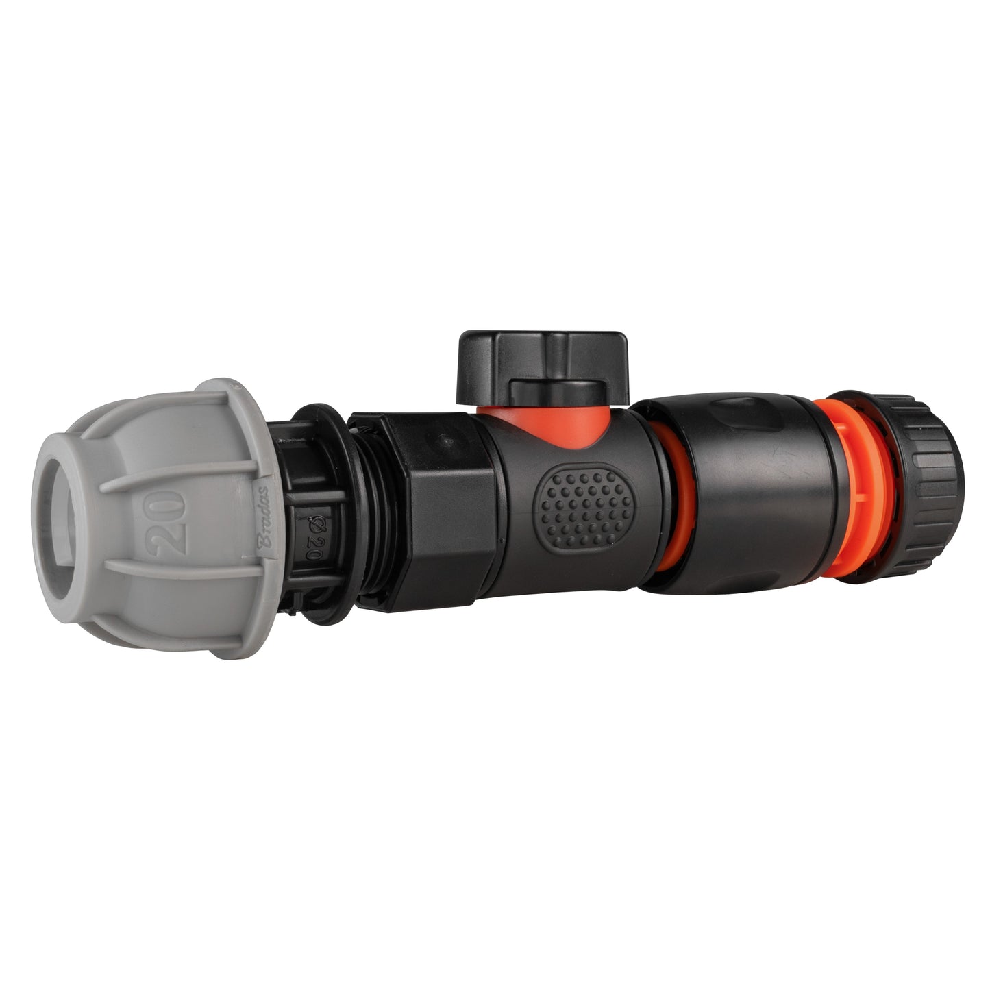 20mm MDPE Straight Connector with BSPF Quick-Connect Valve and Black Hose Fitting
