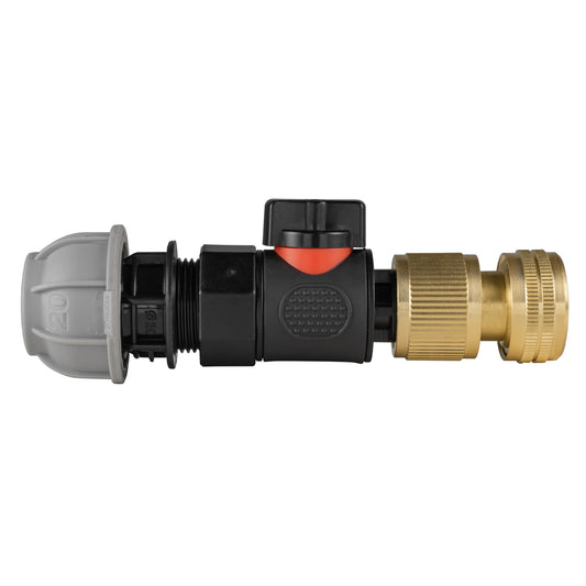 20mm MDPE Straight Connector with BSPF Quick-Connect Valve and Brass Hose Fitting
