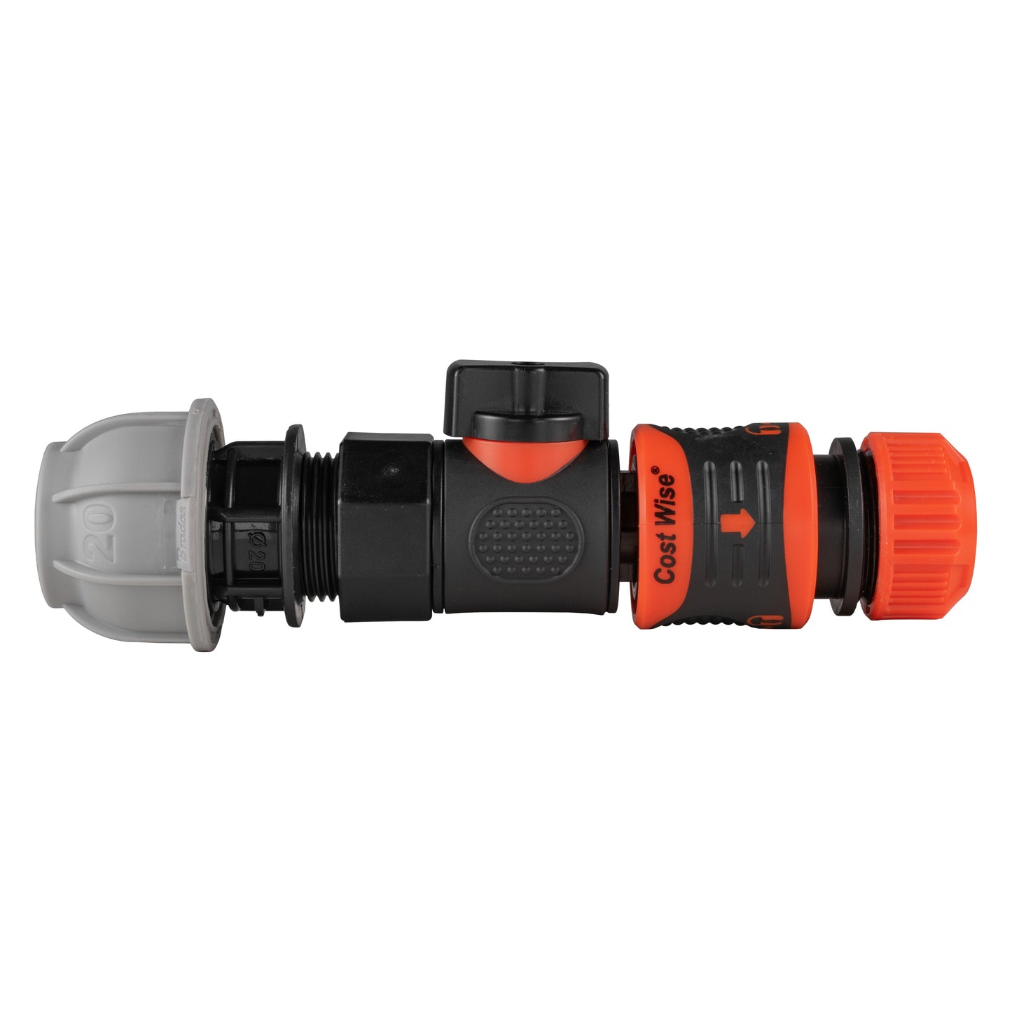 20mm MDPE Inline Connector with BSPF Quick-Lock Valve & Secure Hose Coupling