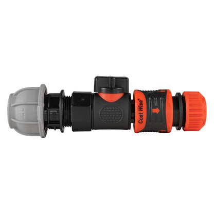 20mm MDPE Inline Connector with BSPF Quick-Lock Valve & Secure Hose Coupling