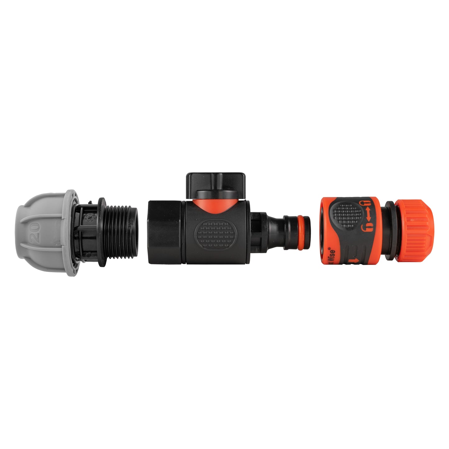 20mm MDPE Inline Connector with BSPF Quick-Lock Valve & Secure Hose Coupling
