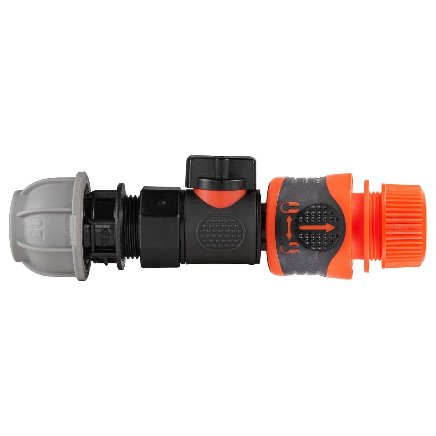 20mm MDPE Inline Connector with BSPF Quick-Lock Valve & Secure Hose Coupling