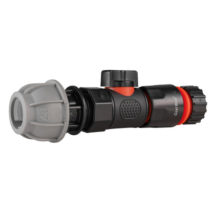 20mm MDPE Straight Connector with BSPF Quick-Connect Valve & 4mm Barb Hose Connector