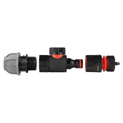 20mm MDPE Straight Connector with BSPF Quick-Connect Valve & 4mm Barb Hose Connector