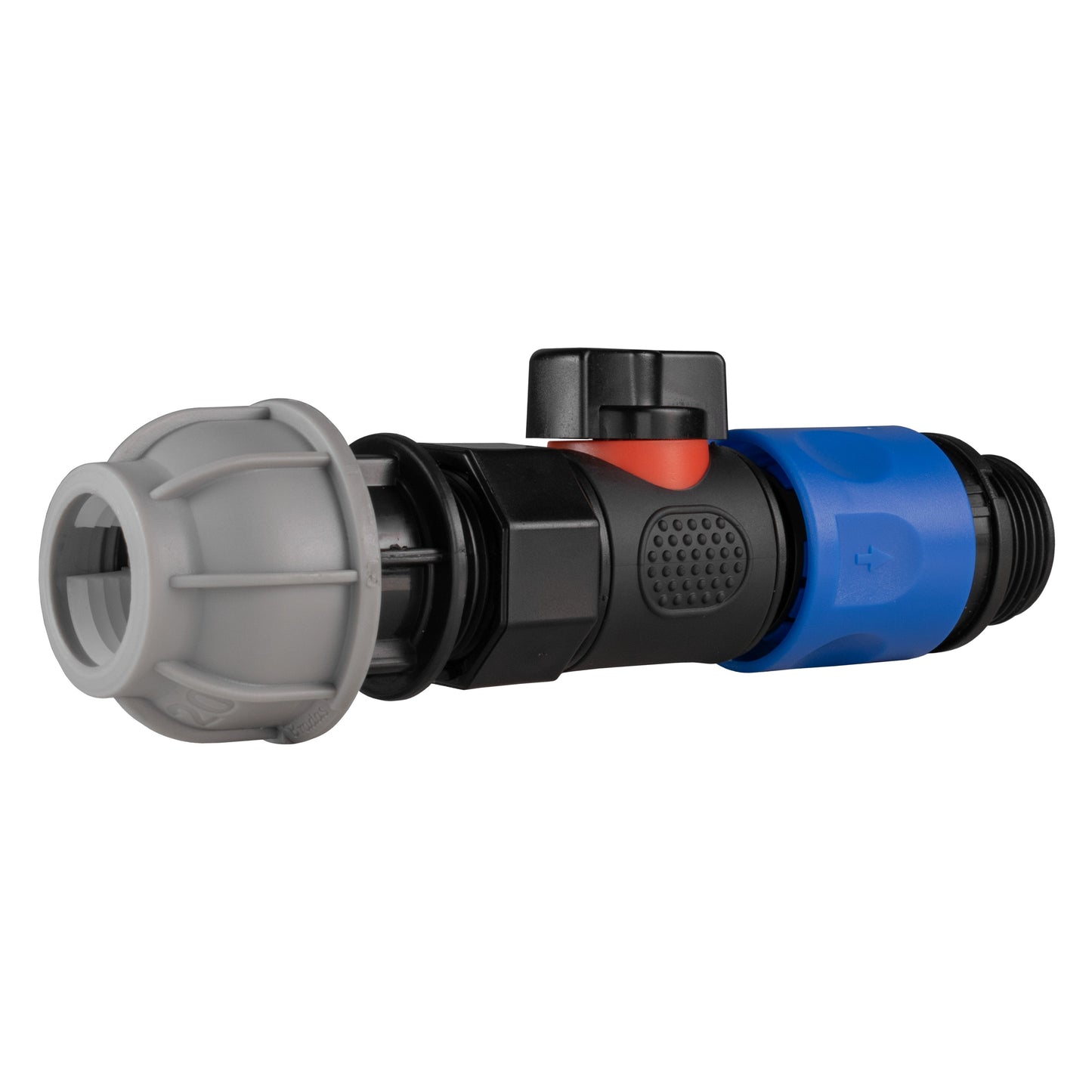 20mm MDPE Straight Joiner with 3/4" BSPF Quick-Connect Valve and Male Threaded Hose Connector
