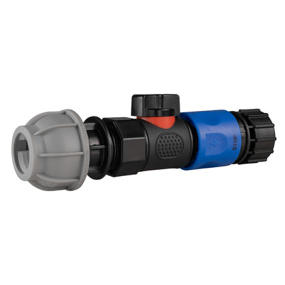 20mm MDPE Straight Connector with 3/4" BSPF Valve & Female Thread Hose Adapter