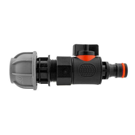 20mm MDPE Straight Connector with BSPF Thread and Quick-Connect Male Valve