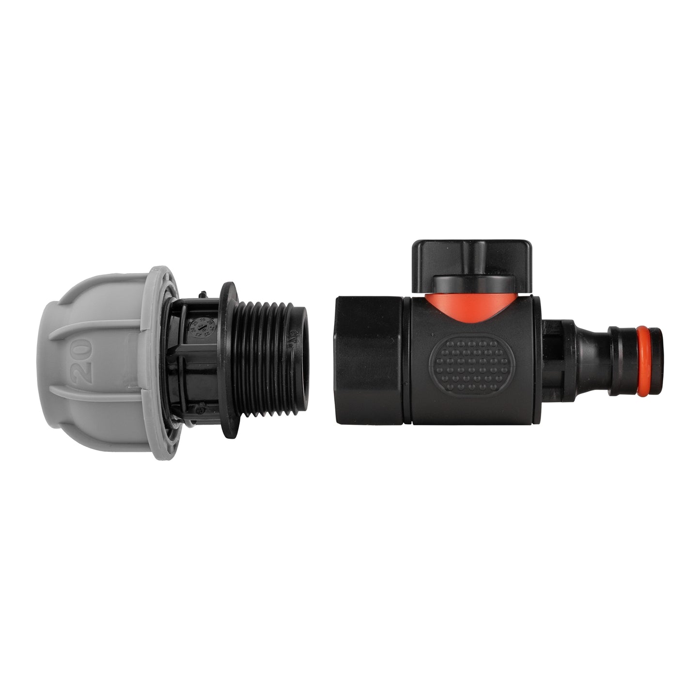 20mm MDPE Straight Connector with BSPF Thread and Quick-Connect Male Valve