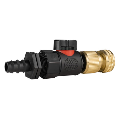 16mm Barbed Connector with BSPF Quick-Connect Valve and Brass Hose Fitting