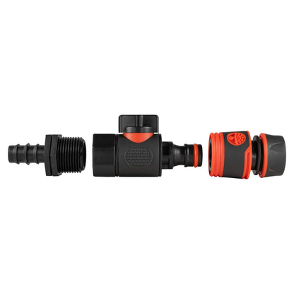 16mm Barbed Connector with 3/4" BSPF Quick-Connect Valve & Soft Black Hose Fitting