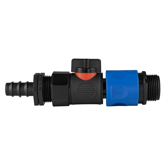 16mm Barbed Connector with BSPF Thread, Quick Connect Valve & 3/4" BSPM Hose Adapter
