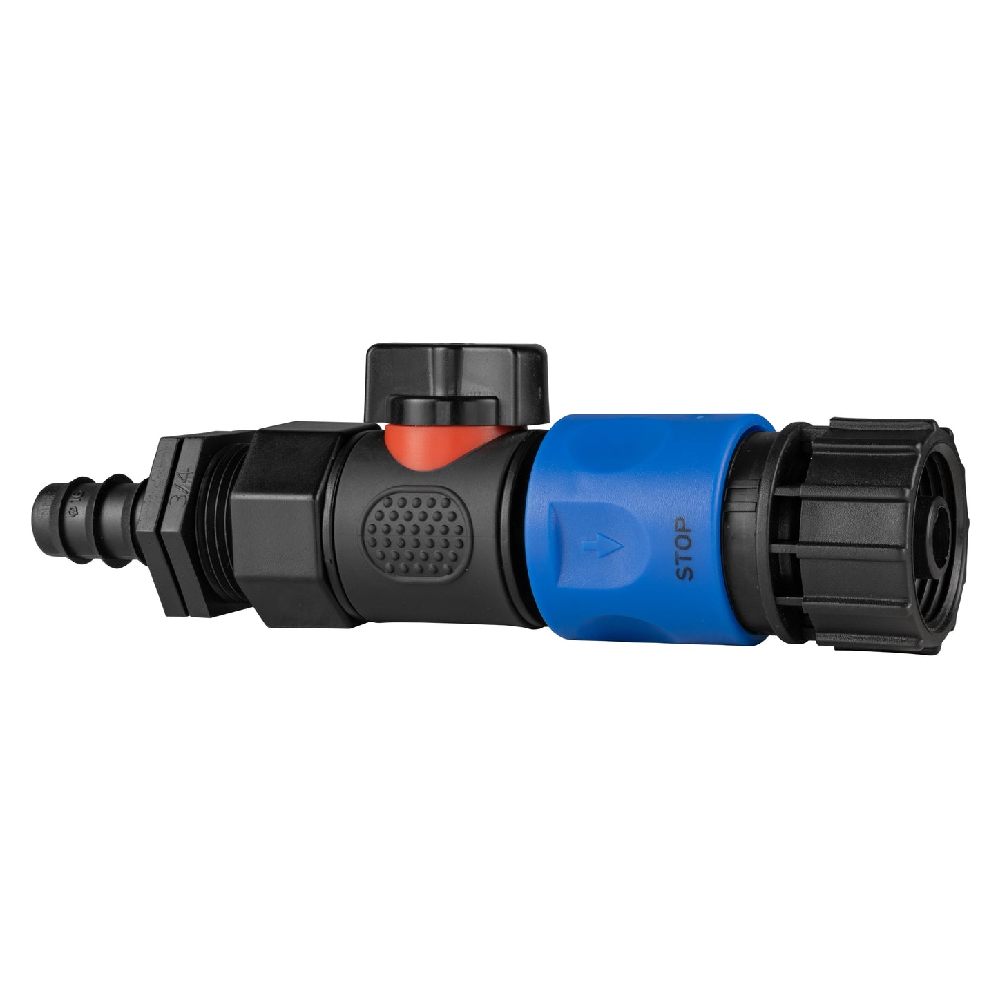 16mm Barbed Connector with 3/4" BSPF Valve and Quick-Click Hose Adapter