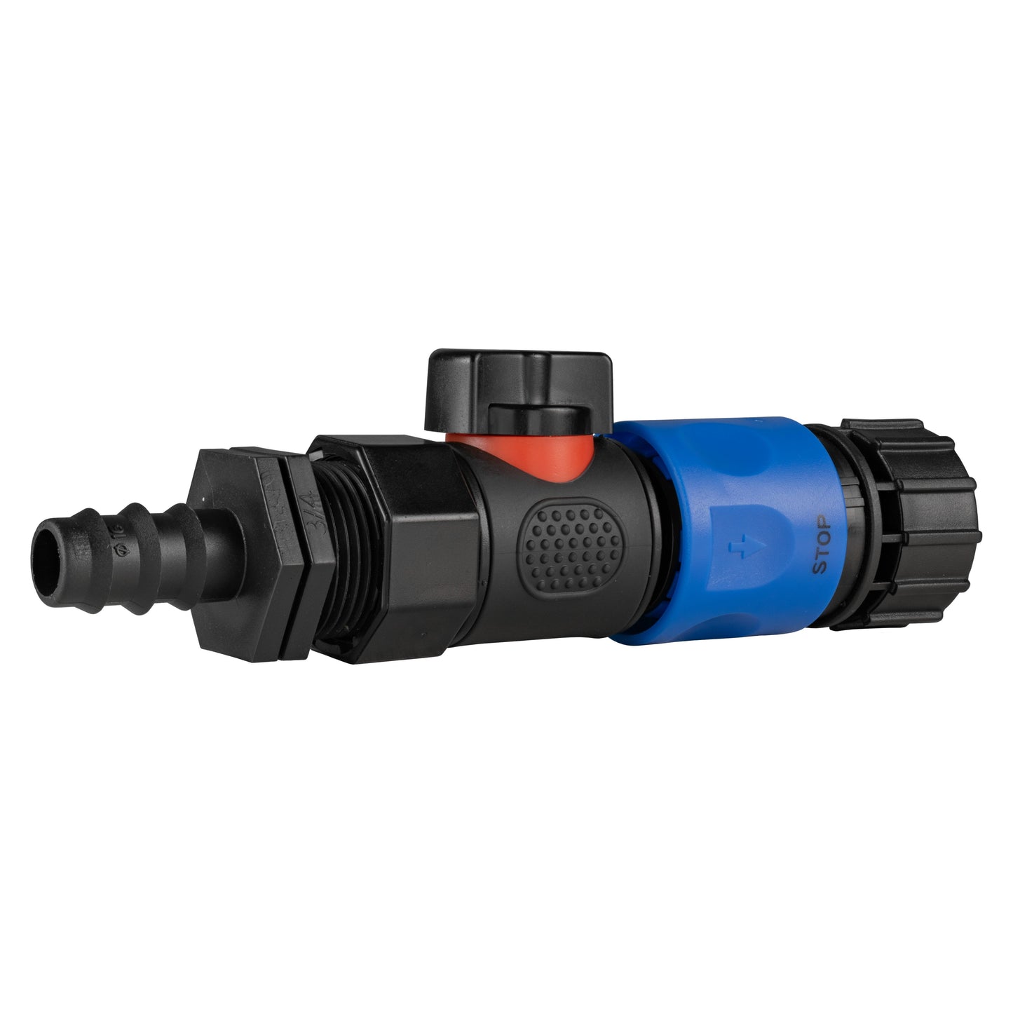 16mm Barbed Connector with 3/4" BSPF Valve and Quick-Click Hose Adapter