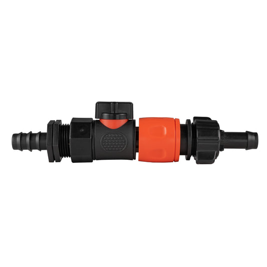 16mm Hose Joiner with BSPF Quick-Connect Valve & Dual 16mm Barb Fitting