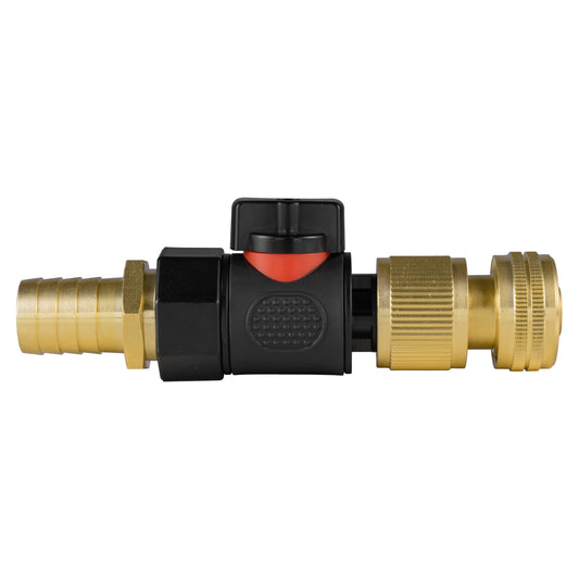 19mm Brass Hose Tail with 3/4" BSPF Quick-Connect Valve and Brass Hose Connector
