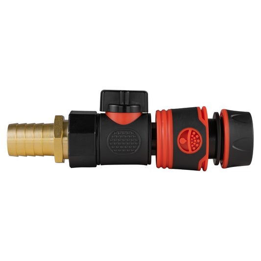 19mm Brass Hose Joiner with BSPF Valve & Soft-Touch Quick Connect Hose Connector – Black