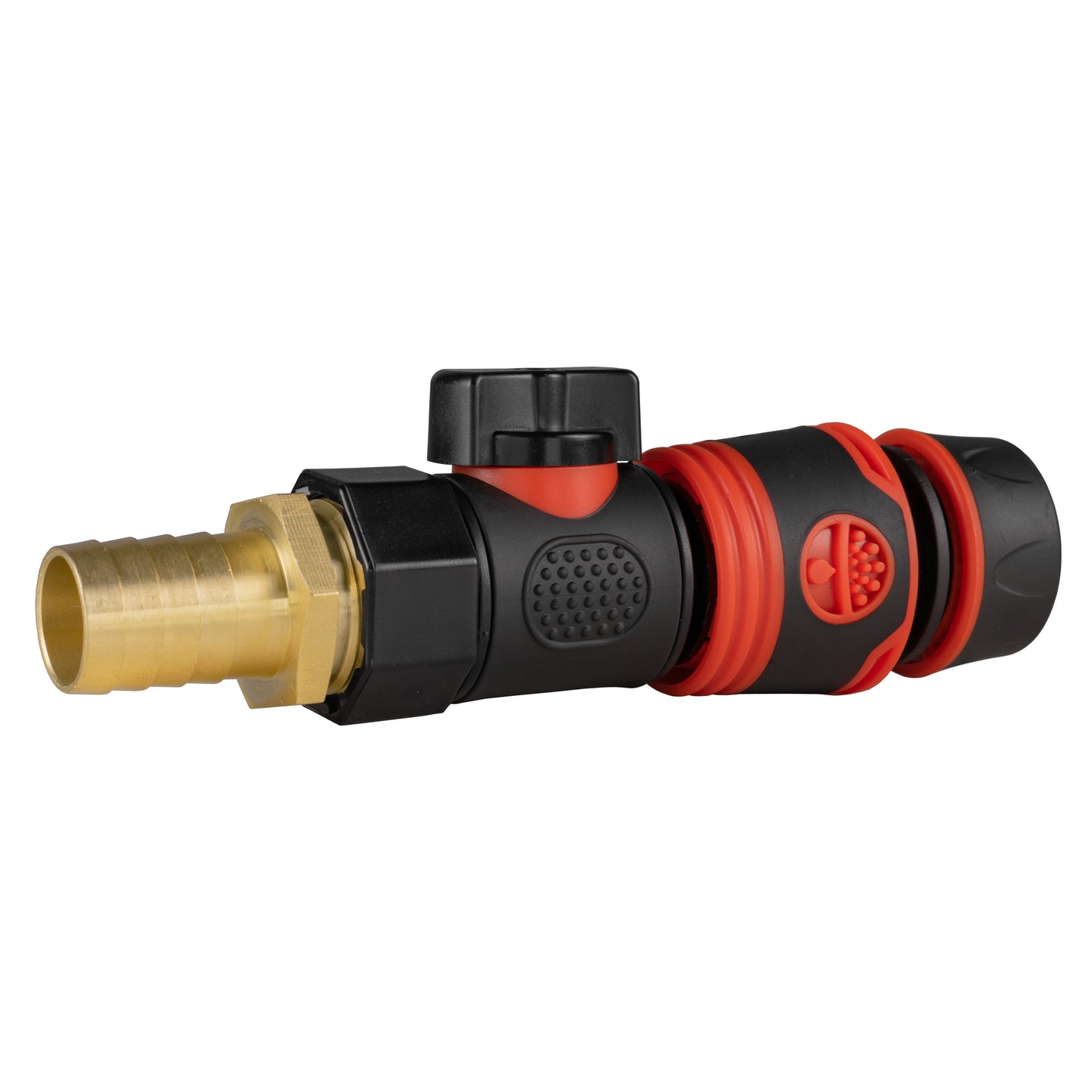 19mm Brass Hose Joiner with BSPF Valve & Soft-Touch Quick Connect Hose Connector – Black