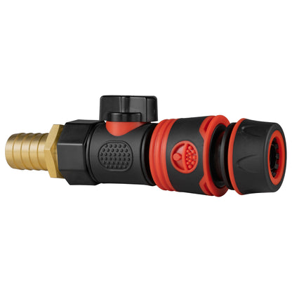 19mm Brass Hose Joiner with BSPF Valve & Soft-Touch Quick Connect Hose Connector – Black