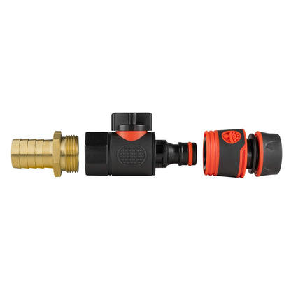 19mm Brass Hose Joiner with BSPF Valve & Soft-Touch Quick Connect Hose Connector – Black