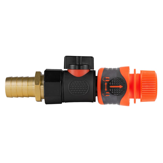 19mm Brass Hose Tail with BSPF Quick-Connect Valve & Click-Lock Hose Connector