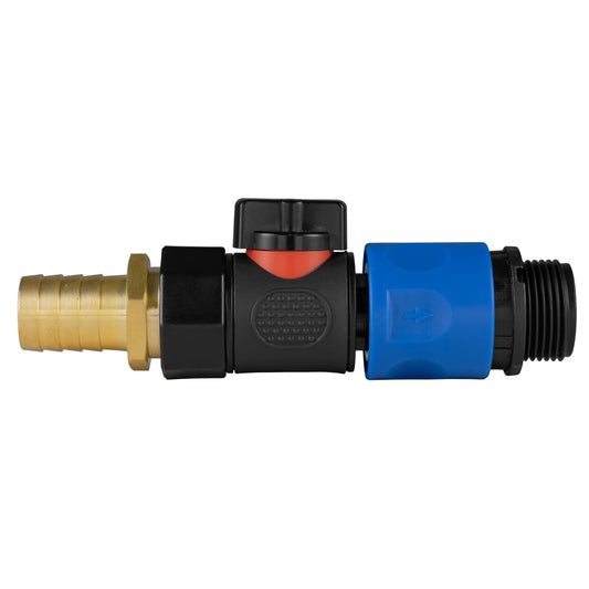 19mm Brass Hose Tail with BSPF Valve & Quick Connect Adapter to ¾" BSPM Fitting