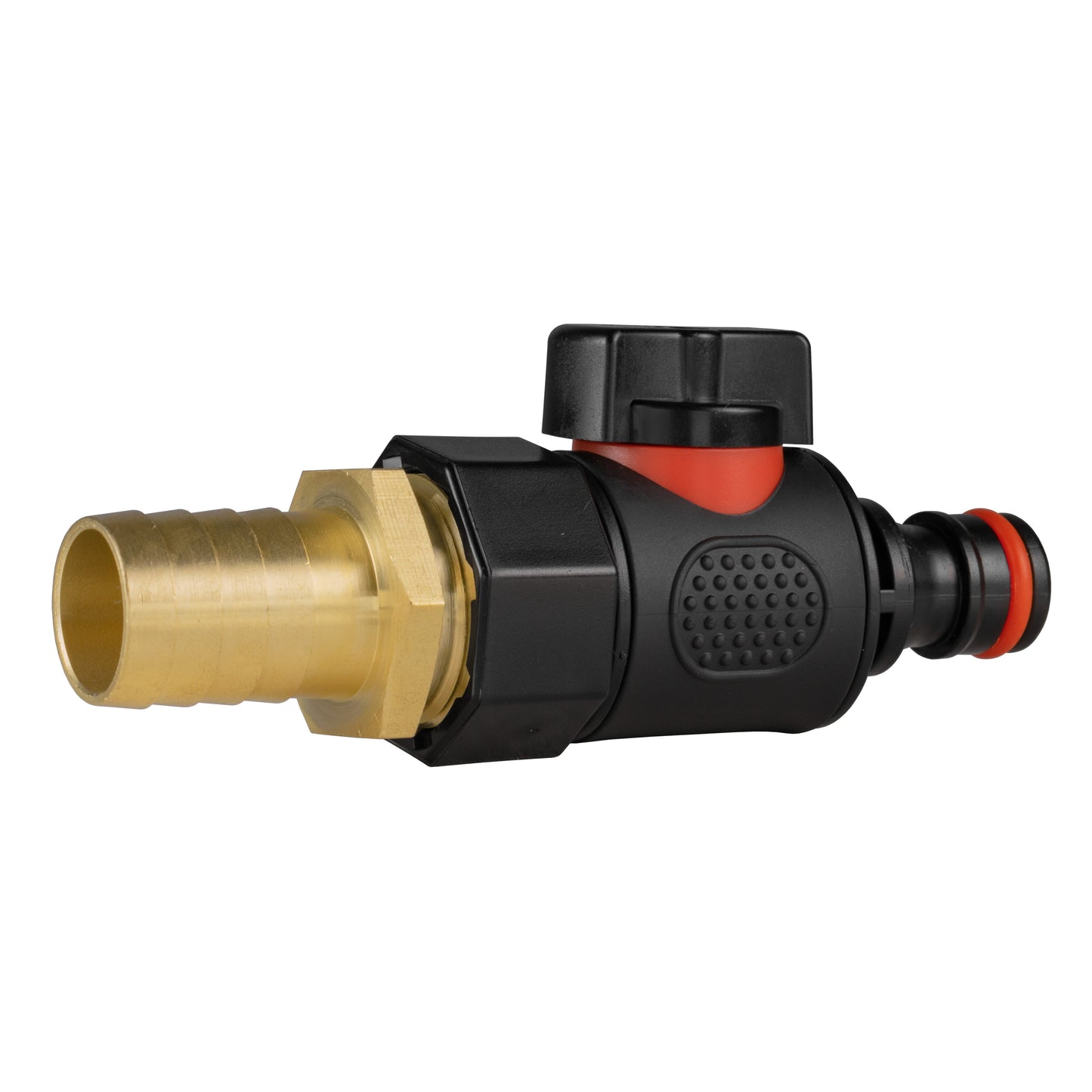 Brass Hose Barb with BSPF Thread and Snap-On Male Valve Connector