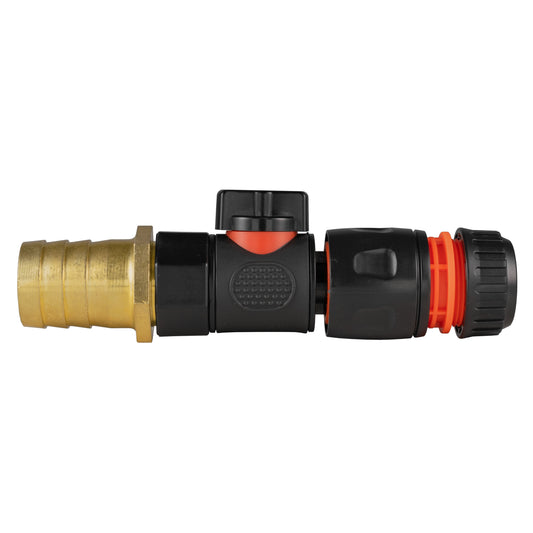25mm Brass Hose Tail with BSP Female Thread, Quick Connect Valve & Black Hose Connector