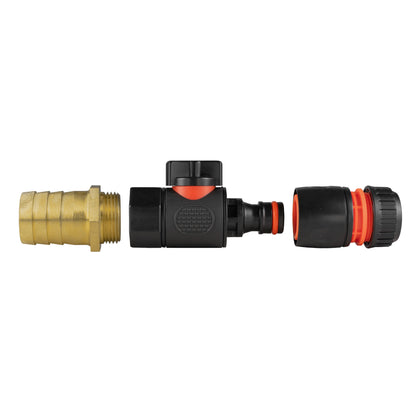 25mm Brass Hose Tail with BSP Female Thread, Quick Connect Valve & Black Hose Connector