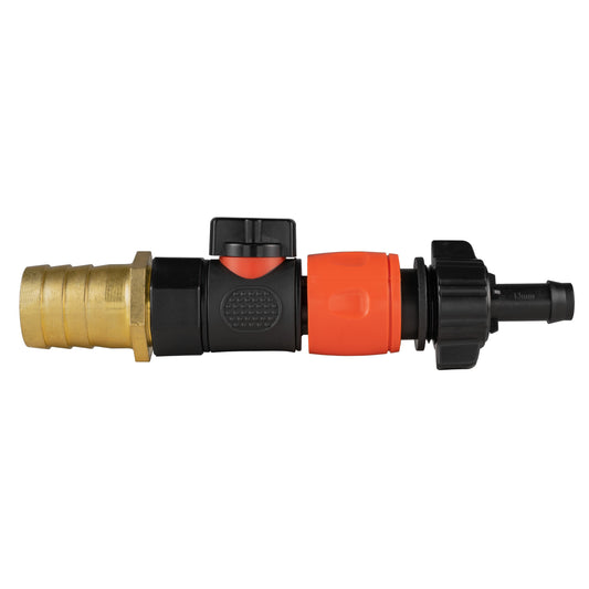 25mm Brass Barb with BSPF Quick Connect Valve & 16mm Barb Hose Connector