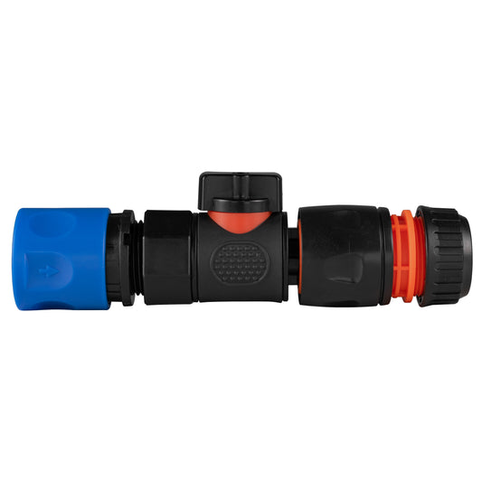 Blue Hose Connector with BSPF Thread – Quick Connect Valve and Black Hose Coupling