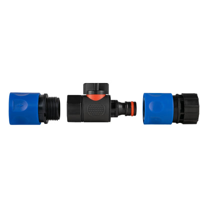 Blue Hose Connector with BSPF Thread – Quick Connect Valve and Black Hose Coupling