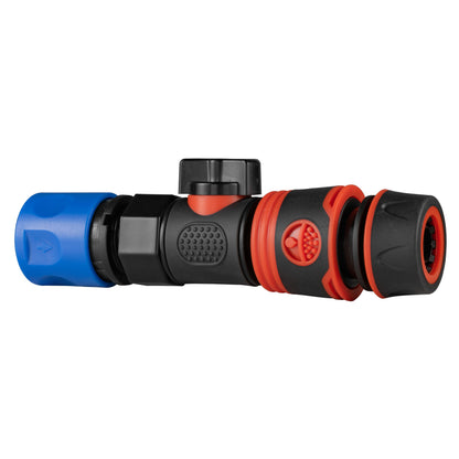 Blue Hose Connector with BSPF Thread – Quick Connect Valve and Soft-Grip Black Coupling